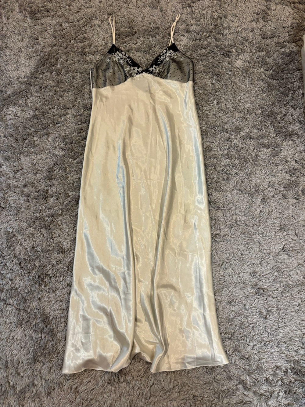 Valerie Stevens Cream Satin Slip with Black Trim